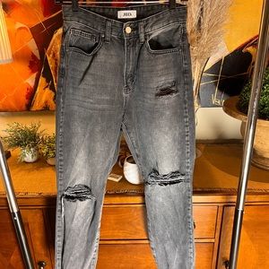 JBD Light Washed Black High-Waisted Ripped Straight Jeans